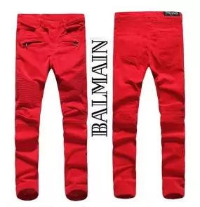 hommes balmain straight biker jeans hiphop pants red